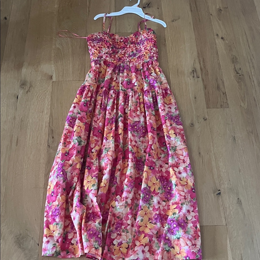 Skies are blue from los Angeles Colorful Floral Smocked Dress stunning